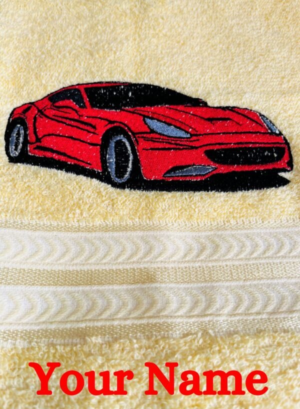 personalised-kids-sports-car-cotton-bath-towel-gift-set-in-450-gsm