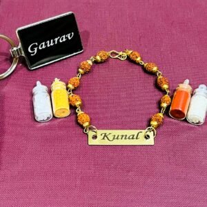 personalised-rudraksh-bracelet-rakhi-with-keychain-for-brothers